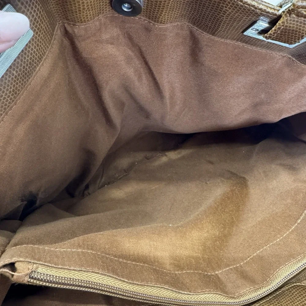 Coldwater Creek Reptile Print Divided Tote‎ w/Braided Keychain FOB, Brown